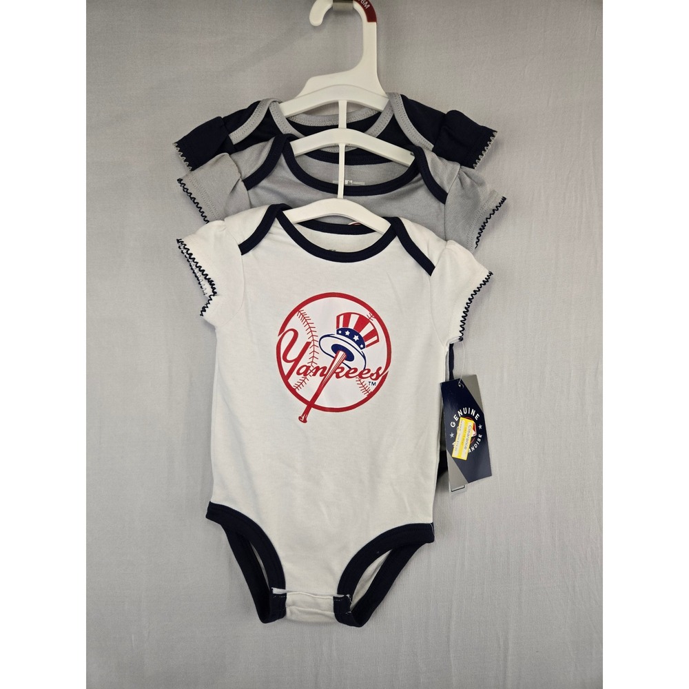 New York Yankees Baby Girls 3 Piece Bodysuit Set 3-6 Months MLB Navy Grey White